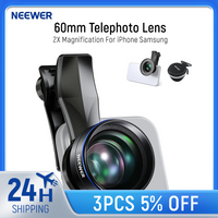 NEEWER 60mm Telephoto Lens with 17mm Thread Phone Lens Clip & 67mm Filter Adapter Ring, 2X Magnification For iPhone Samsung