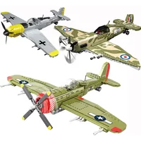 Different Types Army P47 Fighter Building Blocks Spitfire Military Soldier Pilot Figures Weapon Bricks Plane Toys for gift