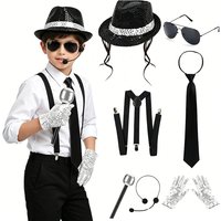 Michael Jackson Cosplay Accessories Set 80S Retro Disco Party Performance Kit with Sequin Hat Gloves Sunglasses Halloween Suit