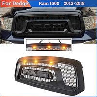 Orange LED Front Bumper Grille Hood for Dodge Ram 1500 2013-2018 Raptor Style Center Grid Mesh Exterior Trim Protector Cover