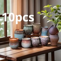 10Pcs Random Color Retro Ceramic Flower Pot Blind Box Irregular Succulent Planter Creative Herb Plant Pot Home Garden Art Cerami