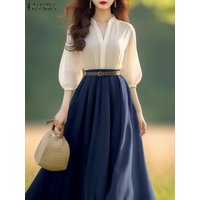 ZANZEA Women Lantern Half Sleeve Dresses Elegant Summer Dress 2025 Spring A-Line Office Lady Vestidos Casual V-Neck Party Robes