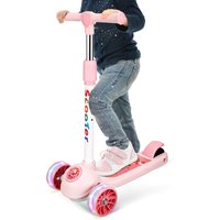 Light-Up Kids Scooter, Kids Balance Scooter for Boys Girls with Dynamic LED Lights, Adjustable Height, Lean-To-Steer Design with Anti-Slip Wide Surface for Stability - Up to 32LBS (Pink)