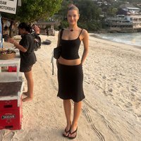 Black Basic Cami Top and Midi Skirt Two Piece Set Summer Slim Casual Outfit for Women