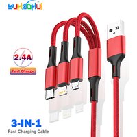 2.4A Max 3 In 1 USB Cable Fast Charging Lightning Cable For iPhone Type C Mobile Phone Charge Cable For Xiaomi Samsung USB Micro