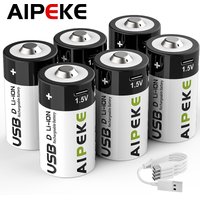 AIPEKE 1.5V 6000mWh USB Rechargeable D Size Battery LR20 D Cell Lithium Battery for Gas Cooker Water Heater Flashlight Radios