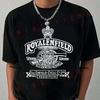 Retro Vintage Classic Royal Enfield Motorcycle Gun Logo Premium Biker T-Shirt Summer Short Sleeve Casual Fashion Unisex Top Tees