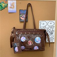 Creative Harajuku Bow Rivet Itabag Badge Display Idol Merchandise Storage Ulzzang Ita Bag Solid Color Y2K Anime Tote Bag Women