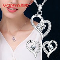 Love Heart Jewelry Set Genuine 925 Sterling Silver Earrings Pendant Necklace Sets For Women Girls Fine Jewelry Sets
