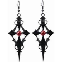 Gothic Punk Black Hollowed-out Cross Pattern Red Rhinestone Dangle Earrings for Women Hallowmas Party Personality Jewelry Gifts