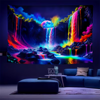 VIKAMA Black Glowing Rainbow Waterfall Tapestry Dreamy Neon Natural Landscape Wall Hanging Cloth Game Room Bedroom Decoration