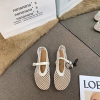Cream White Mesh French Mary Janes Square Buckle Slip On Wedding Party Date Vacation Daily Wear Comfortable Dress Shoes