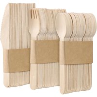 Disposable Wooden Cutlery Biodegrable Eco-friendly Dinner Utensils (50xForks ,50x Knives ,50x Spoons) for Party Picnic BBQ