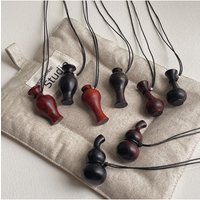 Minar Unusual Multiple Natural Sabdalwood Vase Flagon Pendant Necklaces for Women Man Unisex Black Rope Sweater Chain Chokers