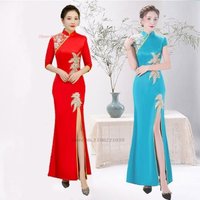 2026 chinese vintage dress improved cheongsam retro banquet evening dress qipao national flower sequin stage performance dress