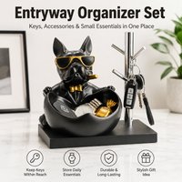 Bulldog Organizer Set with Key Stand Storage Bowl Resin Dog Figurine Catchall Tray for Entryway Desk Small Items Gift