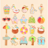 20Style/set Gold Color Beach Vacation Series Charms Enamel Coconut beverage Slippers Beach chair Pendants DIY Crafts Jewelry Mak