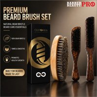 2Pcs Boar Bristle Beard Brush Set - Wooden Handle Beard Grooming Brush for Men, Professional Styling Tool for Home Barber Shop