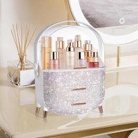 Drawer Style Makeup Organizer Stand Multi-Layer Skincare Storage Case White Silver Diamond Design Household Desktop Storage Orga