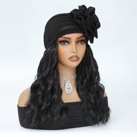 Black Knitted Hat Wig for Women, Synthetic Brown, Long Body Wave, Curly, Stylish Hair Extensions, Halloween, Christmas, Party16i