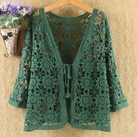 Hollow Out Shawl Knitting Cardigan Sun Protection Clothing Women 2025 New Summer Loose Casual Thin Ladies Tops