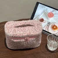Cute pink leopard print bag for women, large-capacity makeup bag, travel cosmetics storage bag