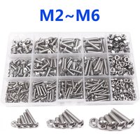 120-434Pcs 304 Stainless Steel Hex Button Socket Head Cap Screw Hexagon Thread Machine Metric Nut Bolt Assortment Kit Set M2~M6