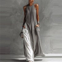 Casual Suspender Long Dress Spring Summer Loose Casual Sexy O-neck Contrasting Halter Neck Pocket Sleeveless Suspender Dresses