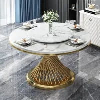 %Designer Luxury round dinning Marble Rock Slab dining table set 6 chairs mesa comedor sillas furniture Stainless steel gold bas