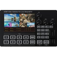 1080P HDMI Live Streaming Video Mixer switch 4 in 2 out with 5 inch IPS Screen Broadcast Video Switcher Mic Line in Audio Mixing