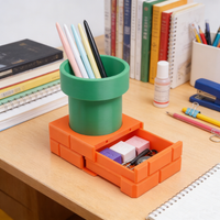 1 Brick- and Pipe-Shaped Pen Holder with a Drawer | Made of plastic, suitable for desks, offices, and dorm rooms; perfect for st