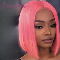 Short Bob Lace Wigs Brazilian Hair Colored Pink Lace Front Wig Human Hair HD Lace Pink Wig Straight Lace Front Human Hair Wigs
