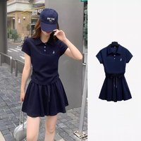 Fashionable Neck Two-Piece Set Slimming Pleated Skirt Pants Korean Style Summer New Arrival Women's Polyester Fiber Shor...