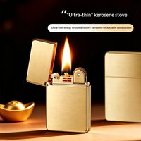 Ultra Thin Metal Lighter Vintage Windproof Grinding Wheel Brushed Brass Petrol Lighter Classic Retro Cigarette Lighter Men Gift