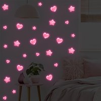 Pink Love Star Luminous Wall Stickers Glow in The Dark Love Heart DIY Wall Decals for Baby Kids Room Nursery Home Romantic Decor