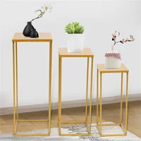 Gold Set of 3 Metal Stand Wedding Decoration Gold Road Lead Flower Wedding Supply Plant High Square Rack Flower Holder