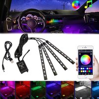 Bande lumineuse LED RGB pour voiture, éclairage d'ambiance, bandes LED pour les pieds avec USB, allume-cigare, éclairage intérieur automobile, barre de décoration, contrôle