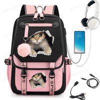 Cat Kawaii Graphic Anime Backpacks Children Girl Pink Schoolbag Student Back To School Mochila School Backpack Usb School Bag