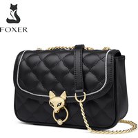 FOXER Split Leather Lady Chain Shoulder Bag Elegant Female Classic Crossbody Bag Diamond Lattice Women Messenger Bags