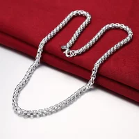 Wholesale 45-60cm 4MM Round Box Chain 925 Sterling Silver Necklaces for Men Woman Boy Fashion Jewelry Party Christmas Gifts
