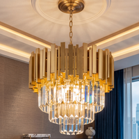 Modern Luxury Gold K9 Crystal Chandelier, Tiered Dimmable Adjustable Height Ceiling Light Fixture-dining room/living room/foyer