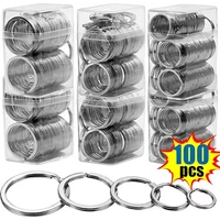 20/100Pcs Polished Silver Keyring Stainless Steel Hole Flat Key Ring Key Chain Rhodium Plated Round Split Keychain DIY Wholesale