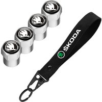 For Skoda Octavia Rapid Kodiaq Karoq Kamiq Scala VRS Aluminum Metal Car Tire Valve Cover Car Badge Nylon Keychain Accessories