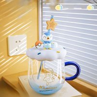 Cute Pokemon Pikachu Piplup Glass Cup With Lid Straw Kawaii Anime Double Wall Tumbler For Kids Fans Birthday Gift