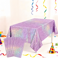 1pc Purple Iridescent Disposable Tablecloth Rainbow Laser Birthday Decoration Tablecloth for Bridal Wedding Party Supplies