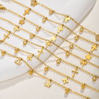 Chic Zircon Flower Anklet for Women Girls,Holiday Beach Stainless Steel Butterfly Cross Crown Bead Anklets,Fashion Jewelry Gifts