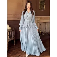 Muslim Women pleated dress for Eid ruffle abaya Saudi Arab Long Robe Ramadan Morocco Dubai Abayas Kaftan Islam Vestidos Jalabiya