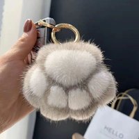 Imitation Mink Fur Cat Paw Plush Pendant Bag Decoration Cute Little Paw Car Keychain Accessory Birthday Gift