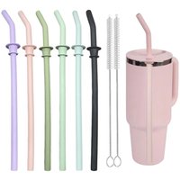 Silicone Reusable Drinking Straws for 40oz Travel Tumbler Long Cleaning Brush Straw for Hydroflask Travel Mug