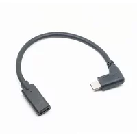 Elbow 90 Degree USB 2.0 Type C Data Extension Cable Audio Power Supply Wire Black Male to Female 20cm
